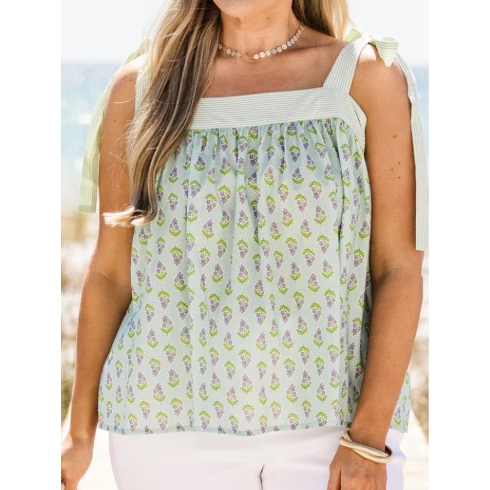 CHICSOUL Flutter Daydreaming Whimsy Floral Tie Strap Boho Cotton Tank Top 3X